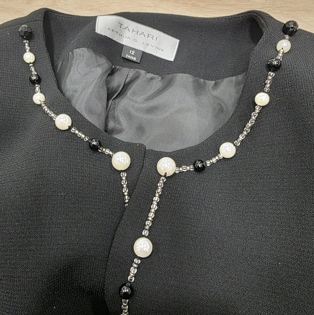 Tahari Luxe Black Blazer Jacket With Beads Size 12 - Picture 10 of 16